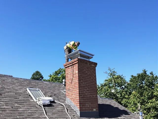 Sarasota Chimney Sweep technician measuring a chimney cap in Sarasota, FL
