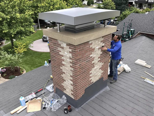 Sarasota Chimney Sweep team working on a custom chimney remodel in Sarasota, FL