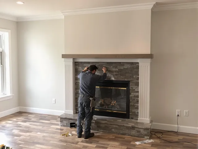 Sarasota Chimney Sweep finishing a custom fireplace install in Sarasota, FL